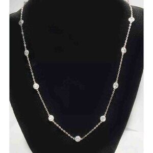 Created 9.30 Cts White Sapphire Necklace 14k White Gold